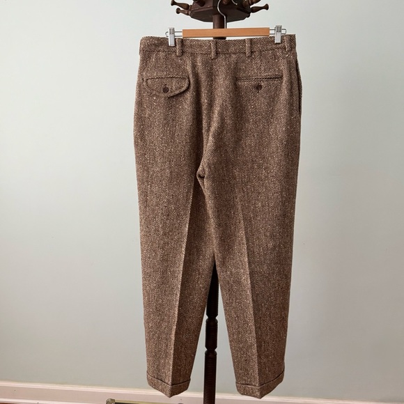 Polo Ralph Lauren Brown Tweed Wool Pleated Trousers Vintage Classic Fit 33x30 - Picture 5 of 13